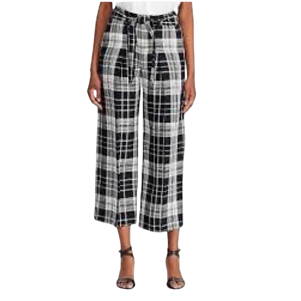 Lauren Ralph Lauren Linen Blend Plaid Cropped Wide-Leg Pant Size 6 Classic